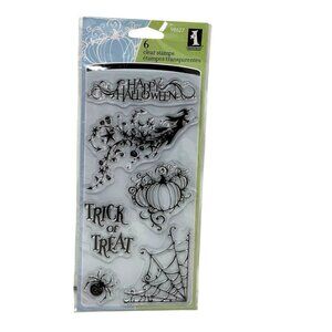 Inkadinkado Clear Stamps Happy Halloween Witch Pumpkin Spider Web Set 98627 New